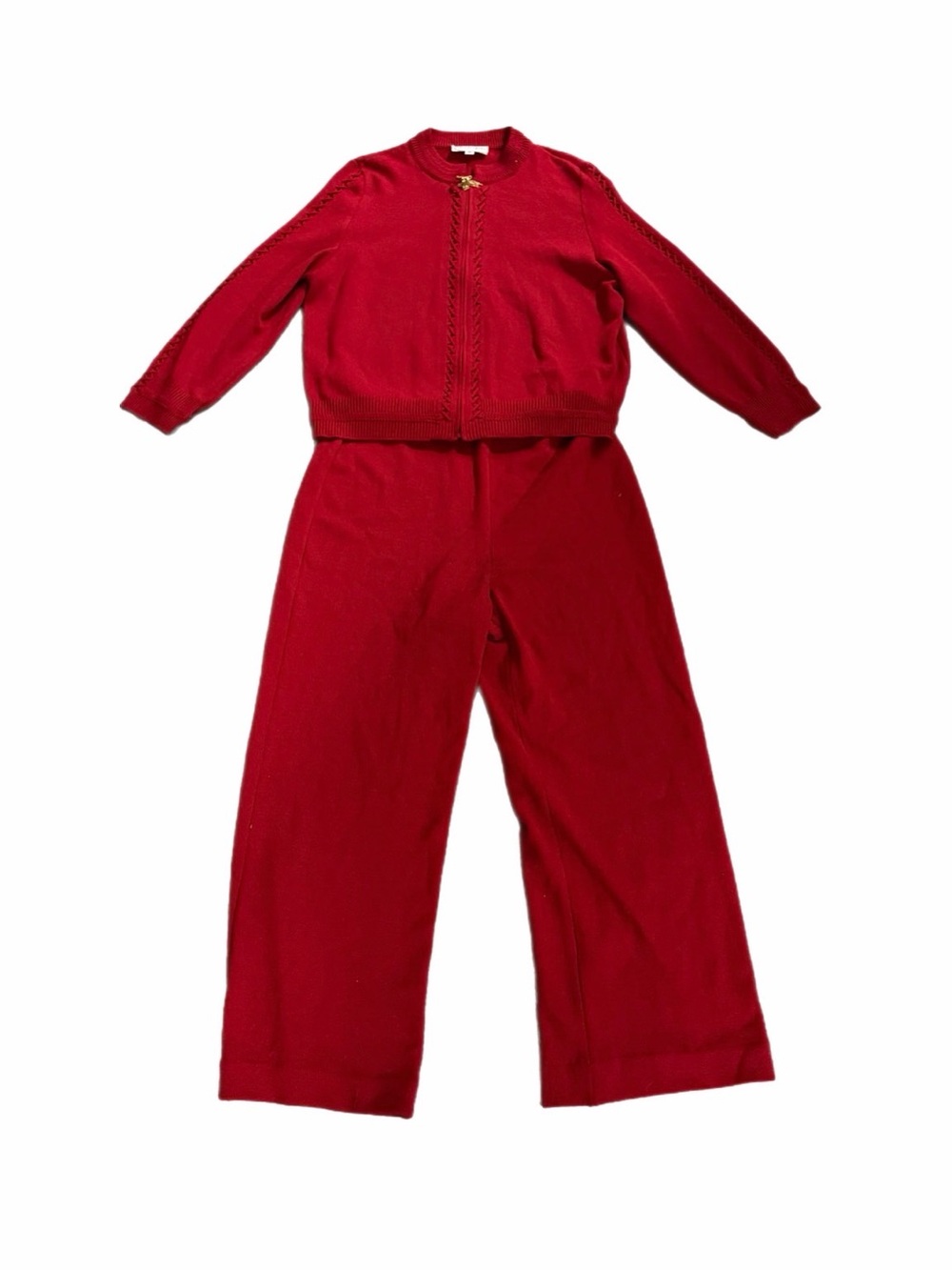 Vtg 2pc ST JOHN COLLECTION Red Stretch Wool-Knit Pants Suit Sz 14/12 USA